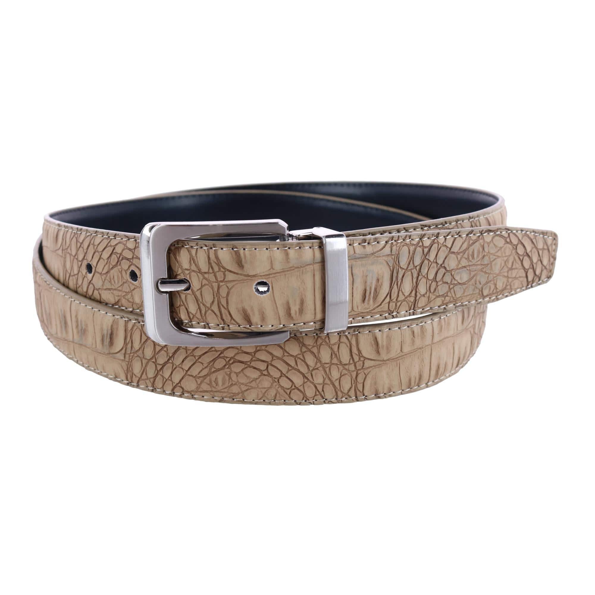 CTM® Leather Matte Reversible Croc Print Clamp on Buckle Belt - Taupe