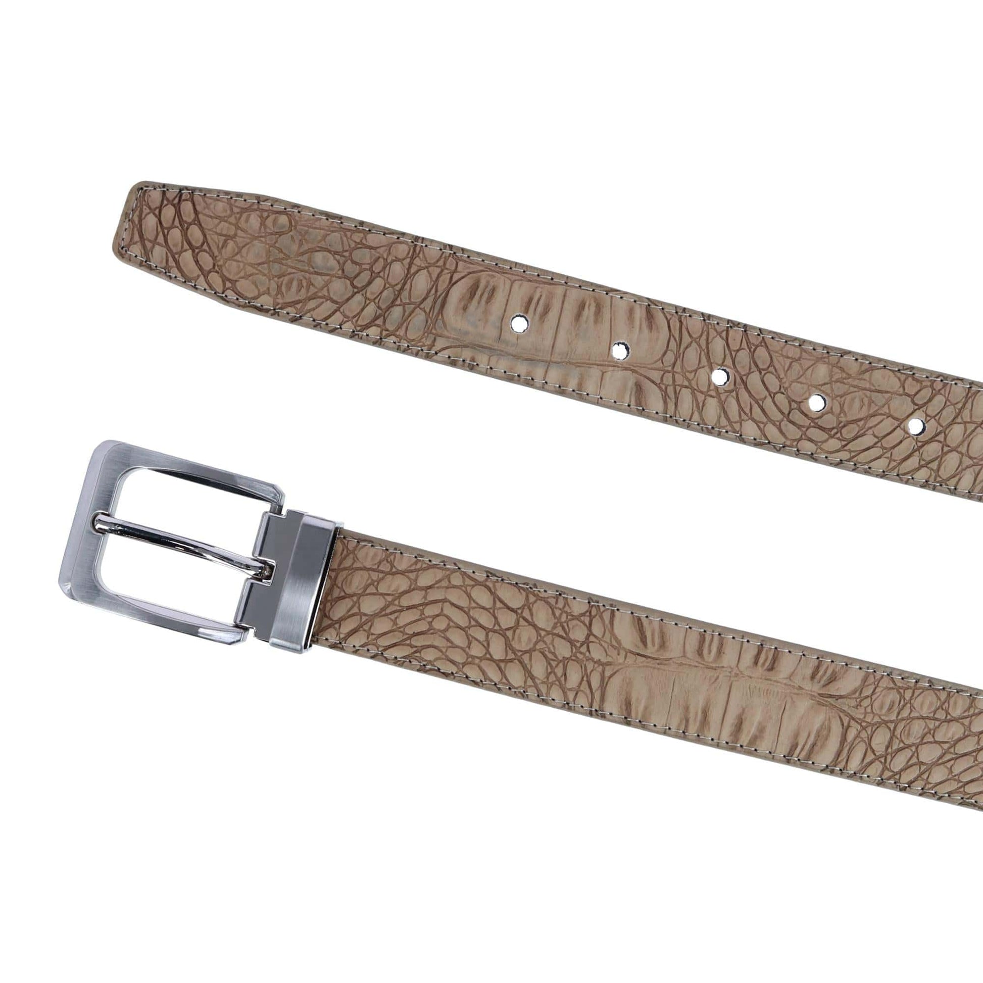 CTM® Leather Matte Reversible Croc Print Clamp on Buckle Belt - Taupe