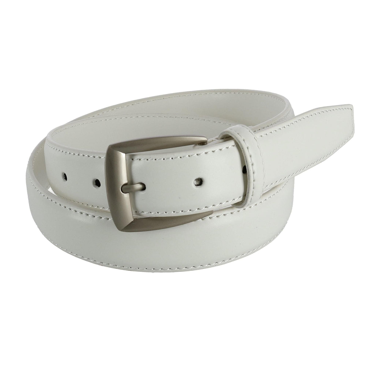 CTM® Men's 1 1/4 Inch Wide Basic Leather Dress Belt - White