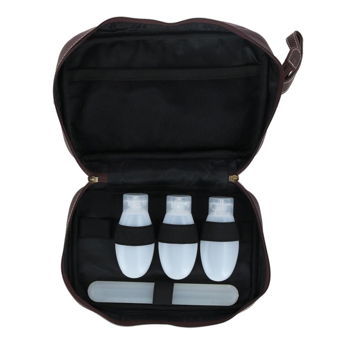 Buxton Men's Antiqued Leather Water Dopp Travel Kit with Bottles - Brown