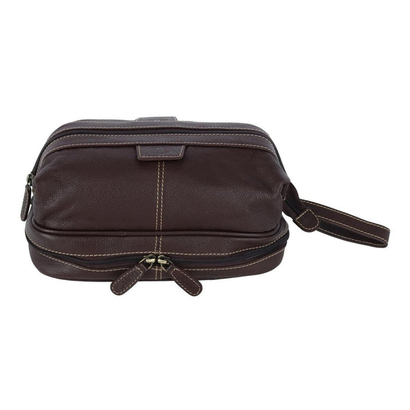 Men's Antiqued Leather Water Dopp Travel Kit with Bottles