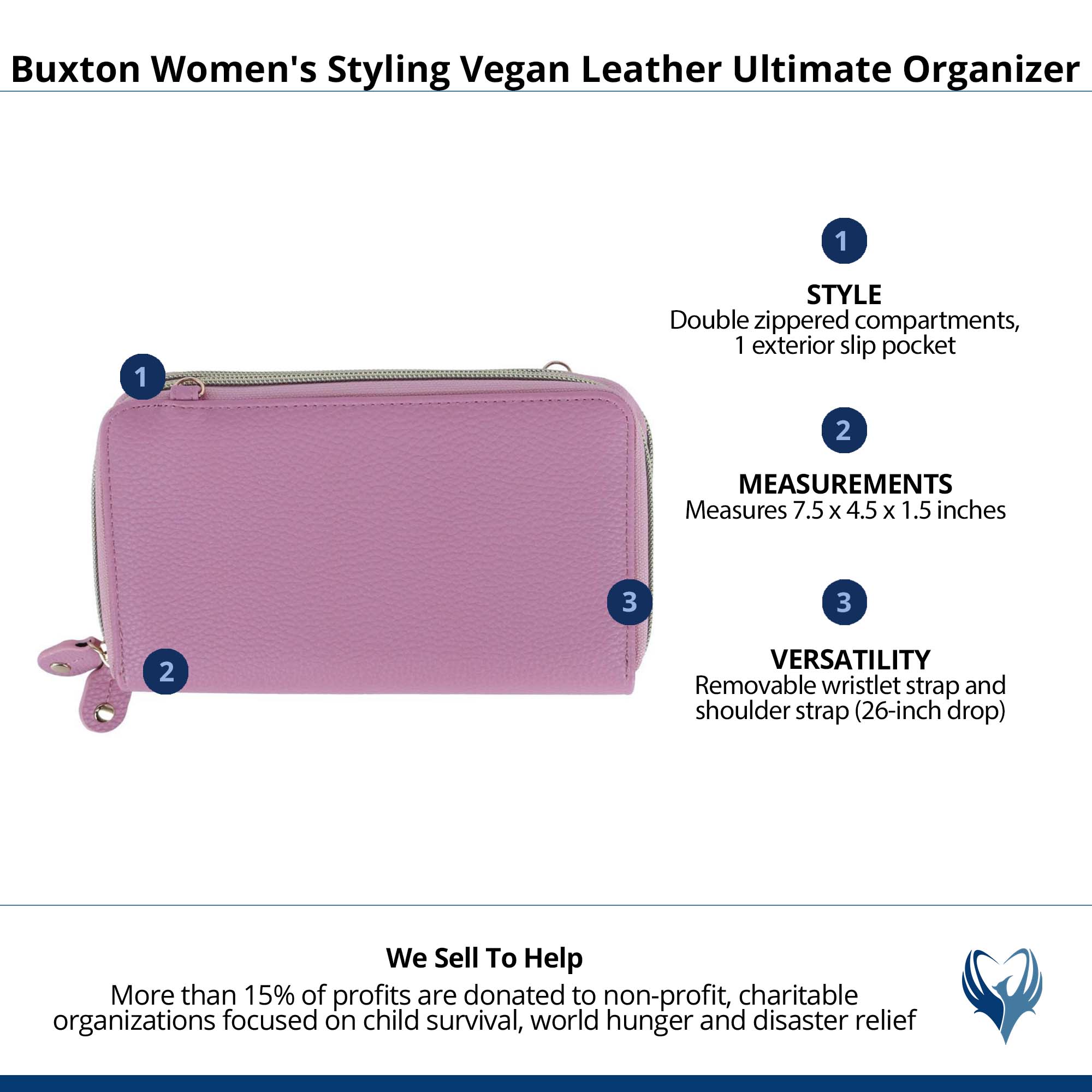 Buxton Women's Styling Premium Faux Leather Ultimate Organizer - Mauve Blush