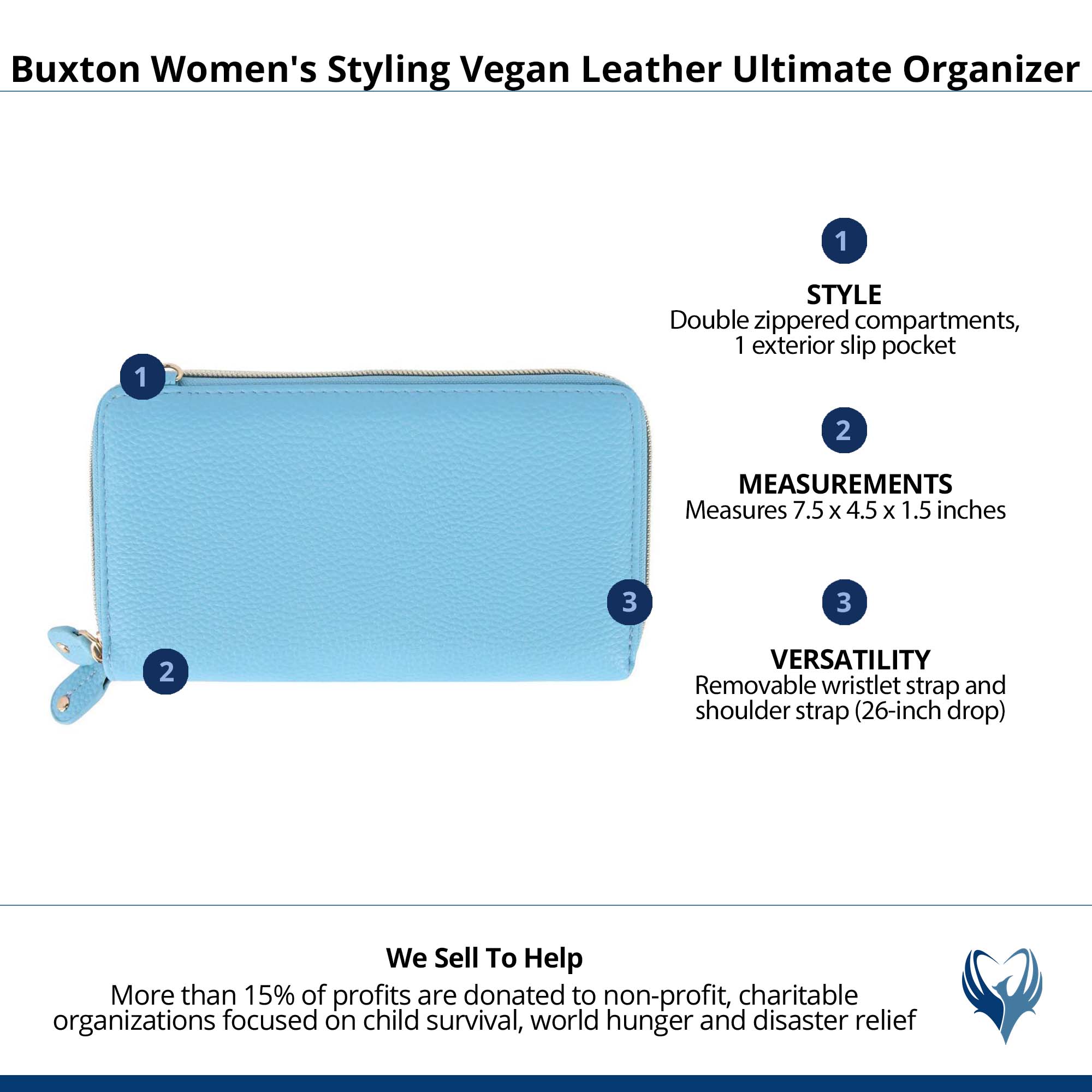 Buxton Women's Styling Premium Faux Leather Ultimate Organizer - Ocean Blue