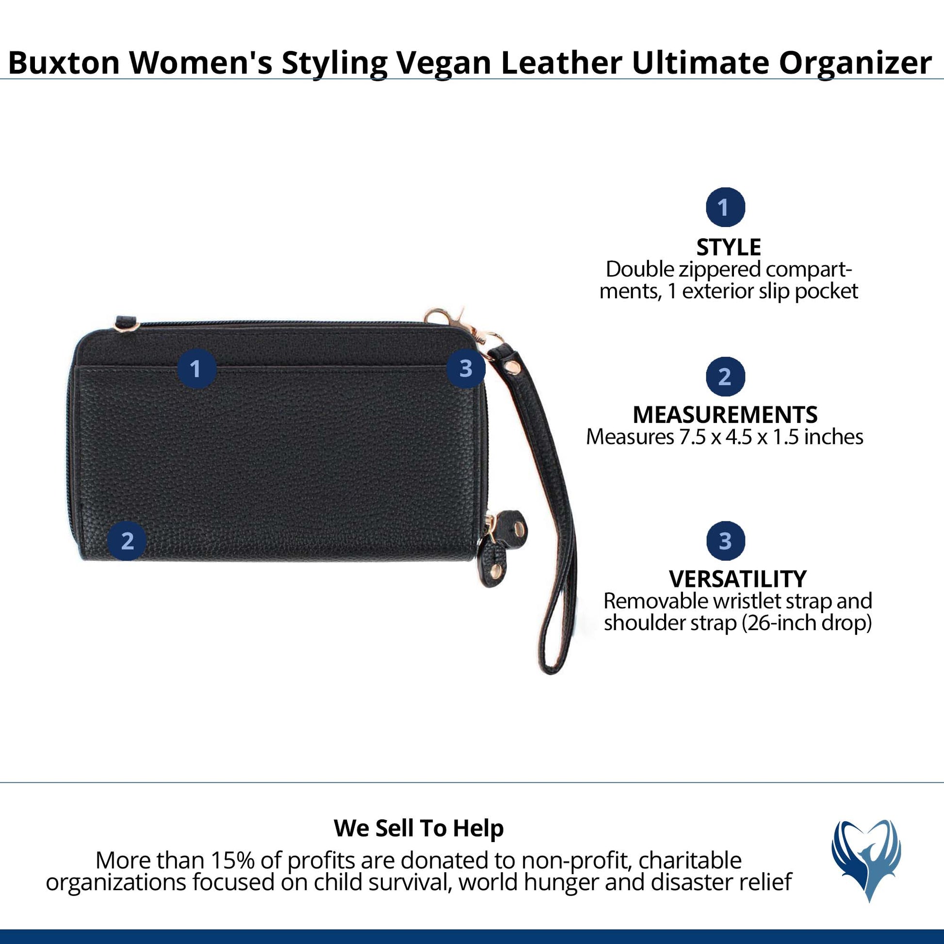 Buxton Women's Styling Premium Faux Leather Ultimate Organizer - Solid Black