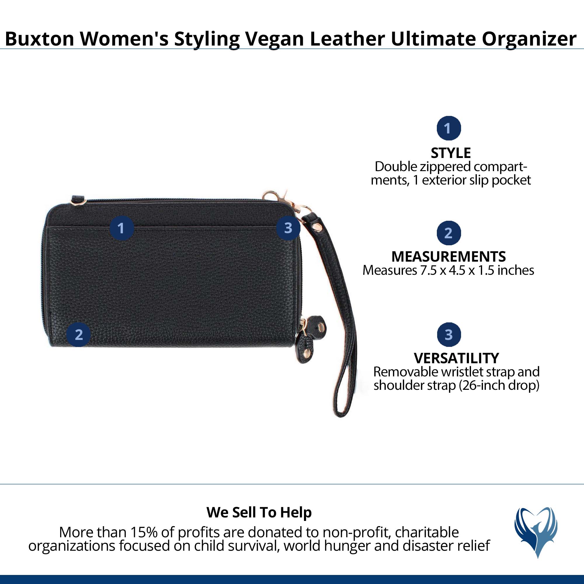 Buxton Women's Styling Premium Faux Leather Ultimate Organizer - Solid Black