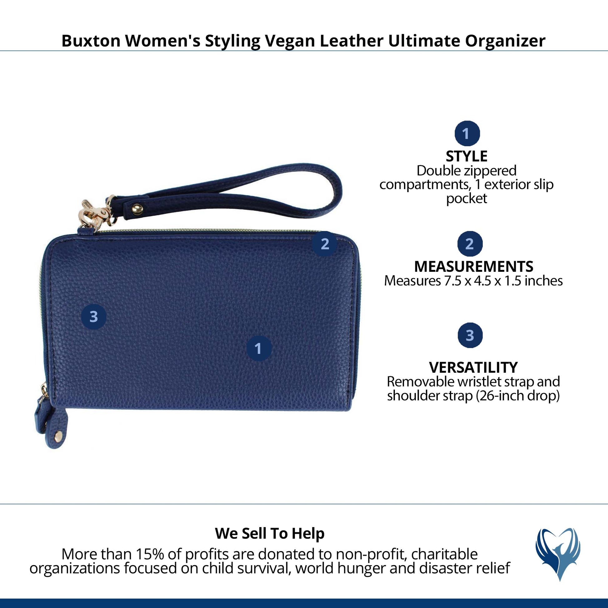 Buxton Women's Styling Premium Faux Leather Ultimate Organizer - True Blue