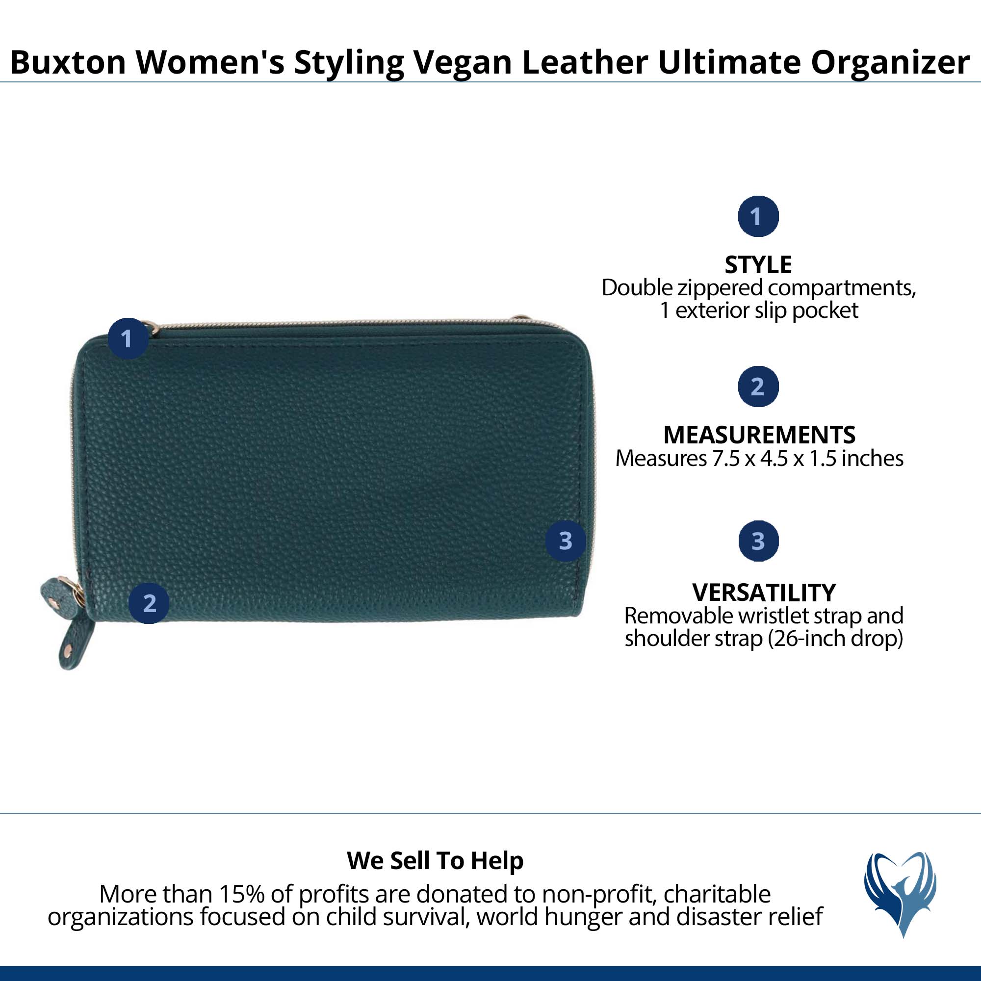 Buxton Women's Styling Premium Faux Leather Ultimate Organizer - Teal
