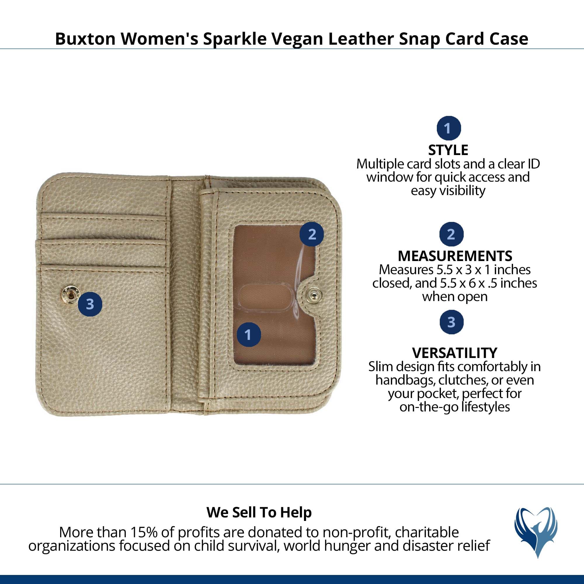 Buxton Women's Sparkle Vegan Leather Snap Card Case - Gold Glitter