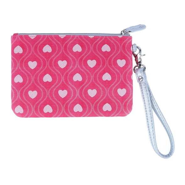 Women's Swervy Hearts Print Vegan Leather Wristlet Pouch