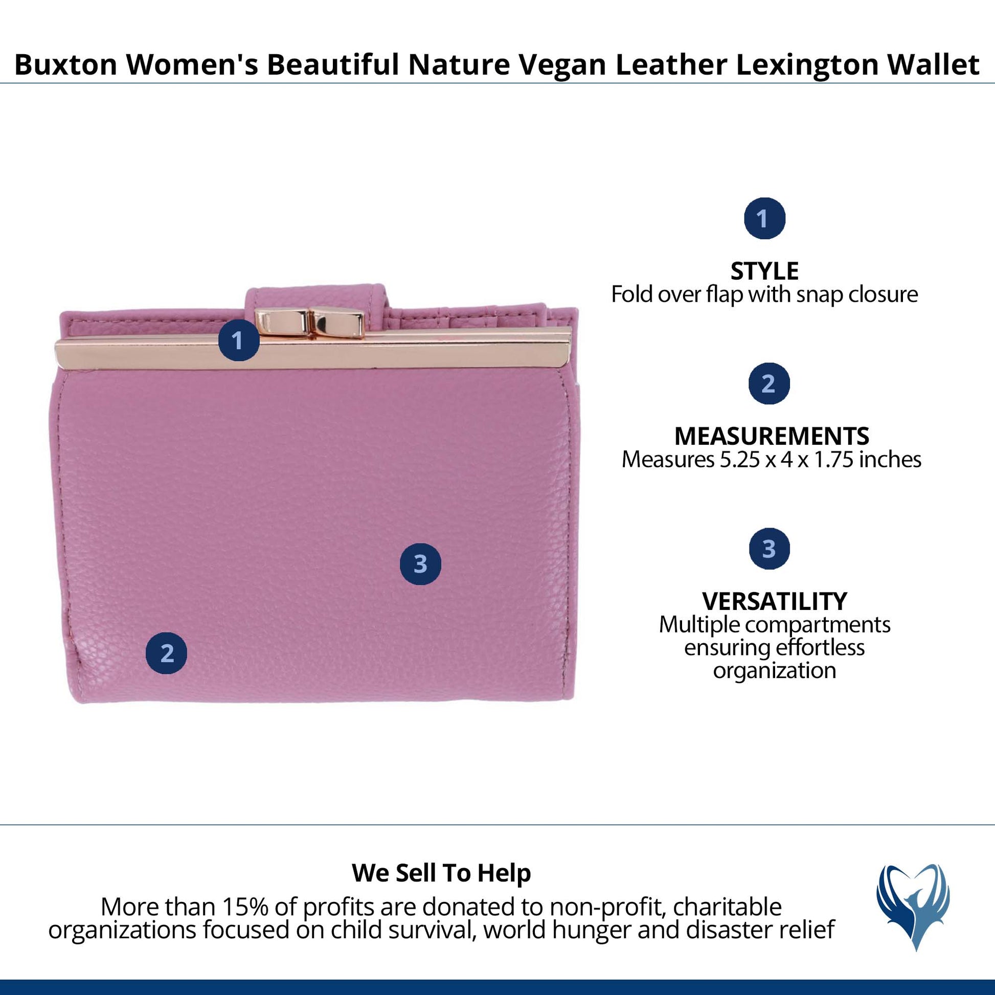 Buxton Women's Beautiful Premium Faux Leather Lexington Wallet - Mauve Blush
