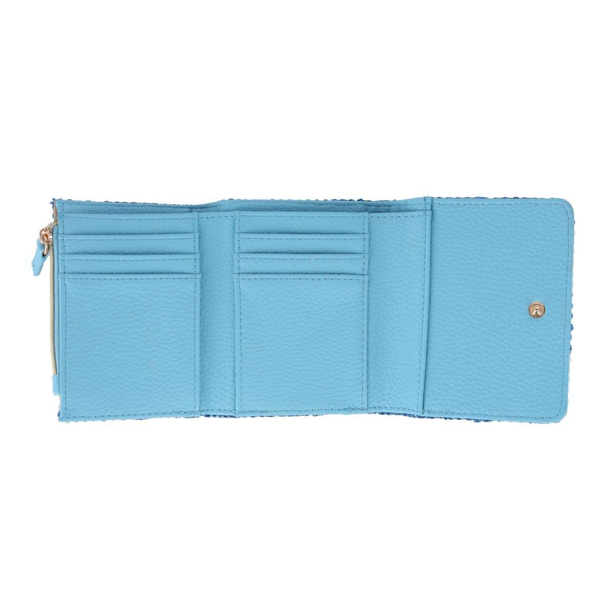 Buxton Women's Striped Straw Vegan Leather Medium Trifold - Ocean Blue
