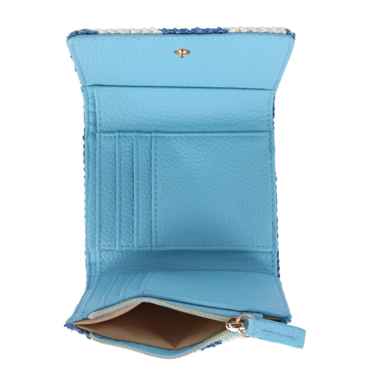 Buxton Women's Striped Straw Vegan Leather Medium Trifold - Ocean Blue