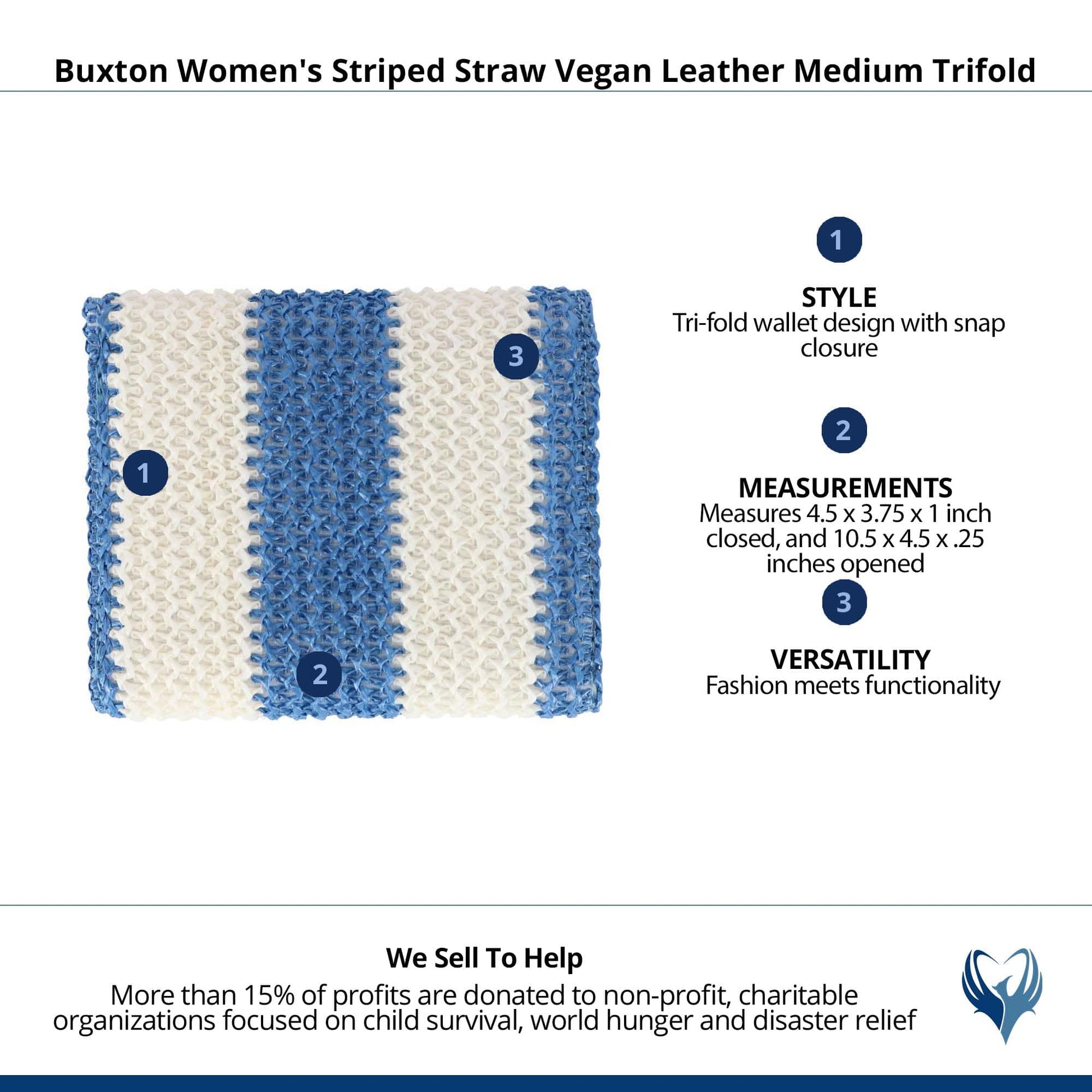 Buxton Women's Striped Straw Vegan Leather Medium Trifold - Ocean Blue