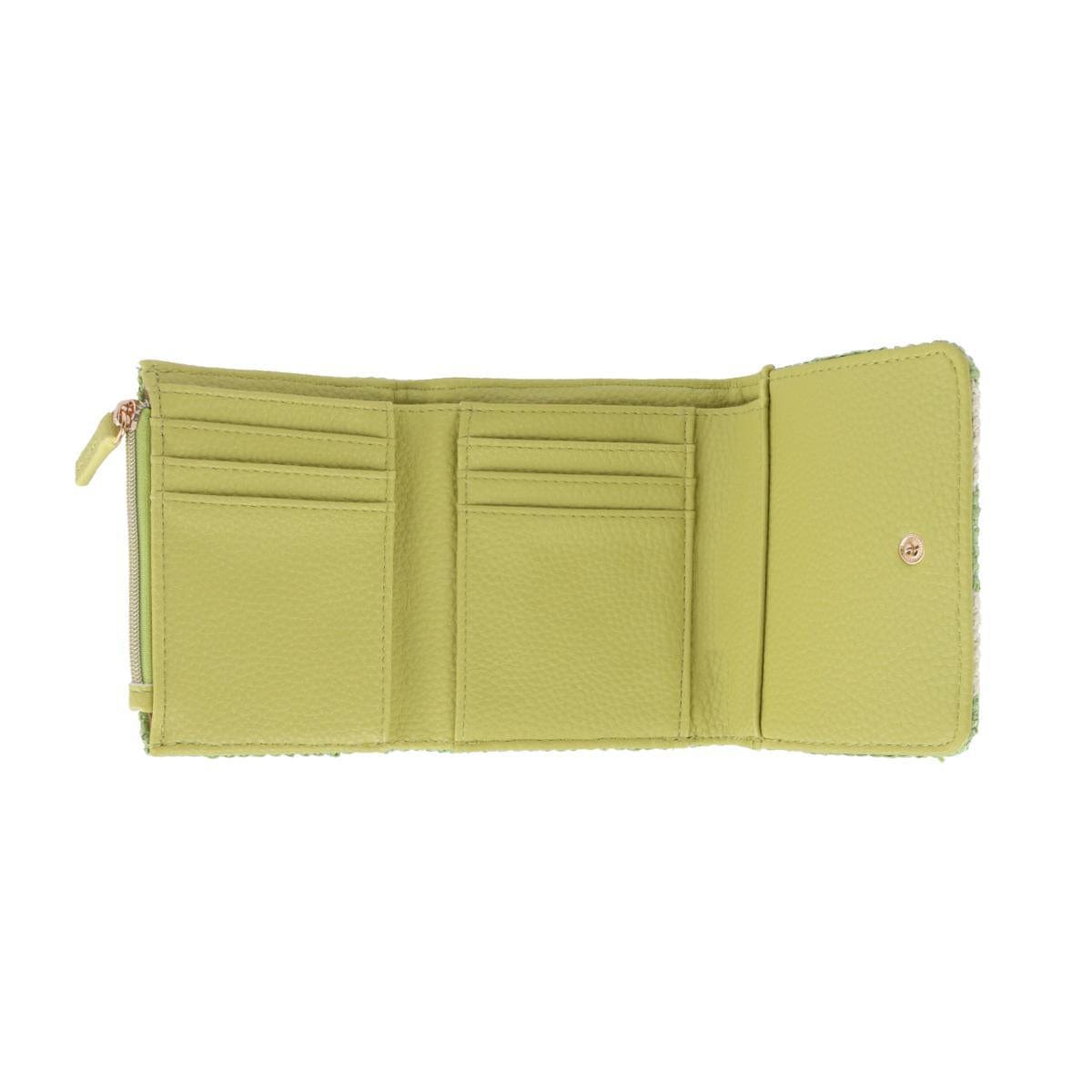 Buxton Women's Striped Straw Vegan Leather Medium Trifold - Lime Green