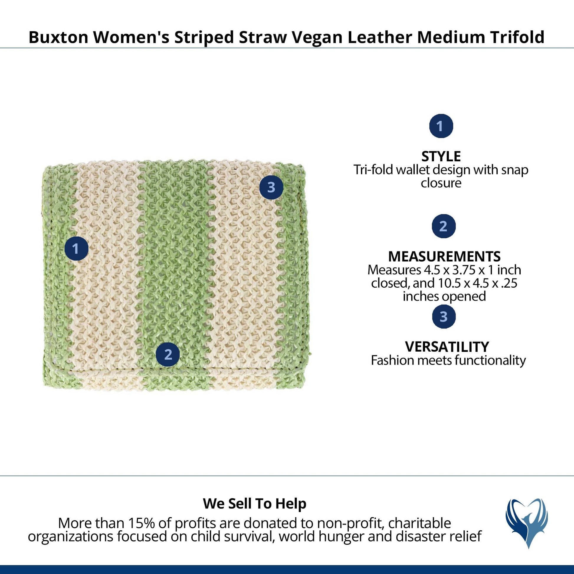 Buxton Women's Striped Straw Vegan Leather Medium Trifold - Lime Green