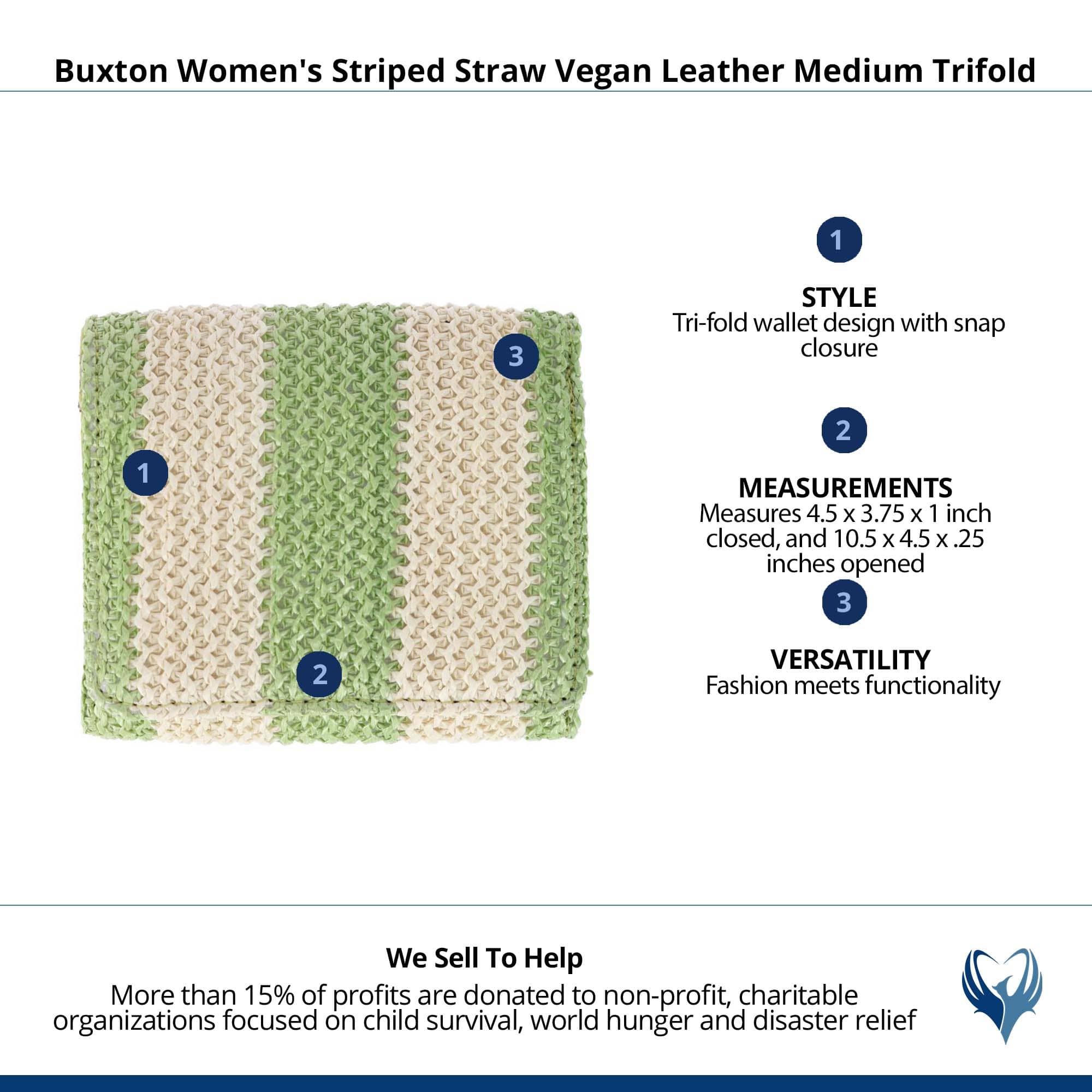 Buxton Women's Striped Straw Vegan Leather Medium Trifold - Lime Green