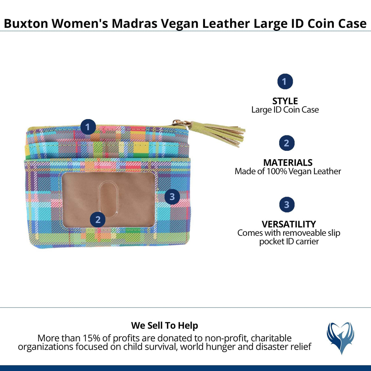 Buxton Women's Madras Vegan Leather Large ID Coin Case - Multiple
