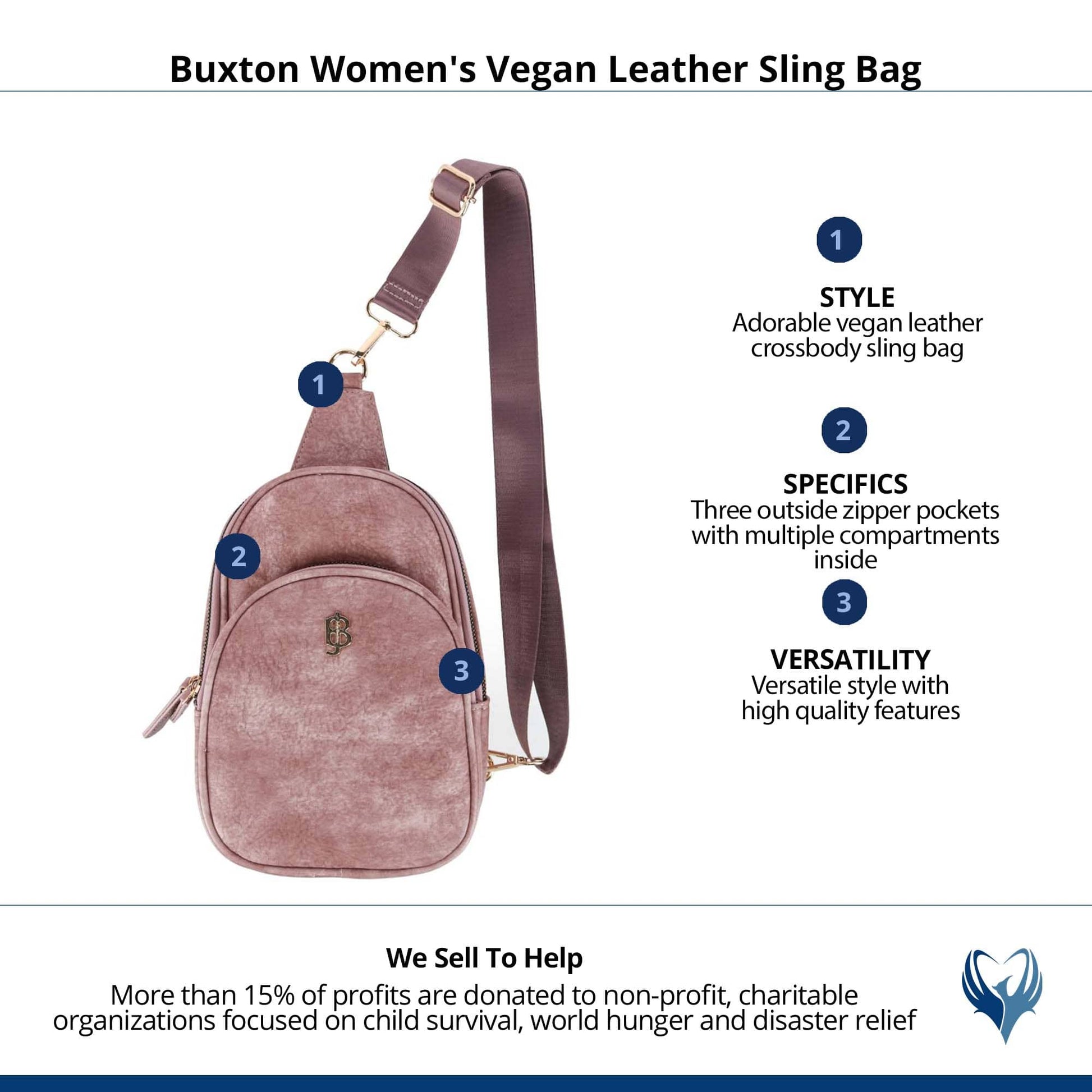 Buxton Women's Vegan Leather Sling Bag - Mauve