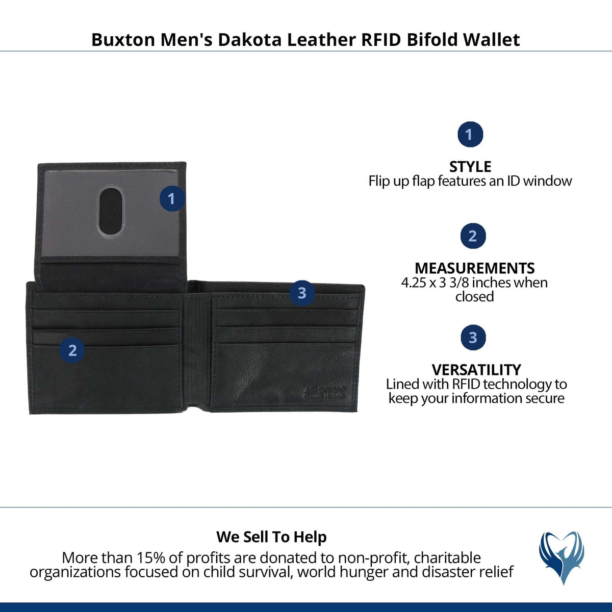 Buxton Men's Dakota Leather RFID Bifold Wallet - Black