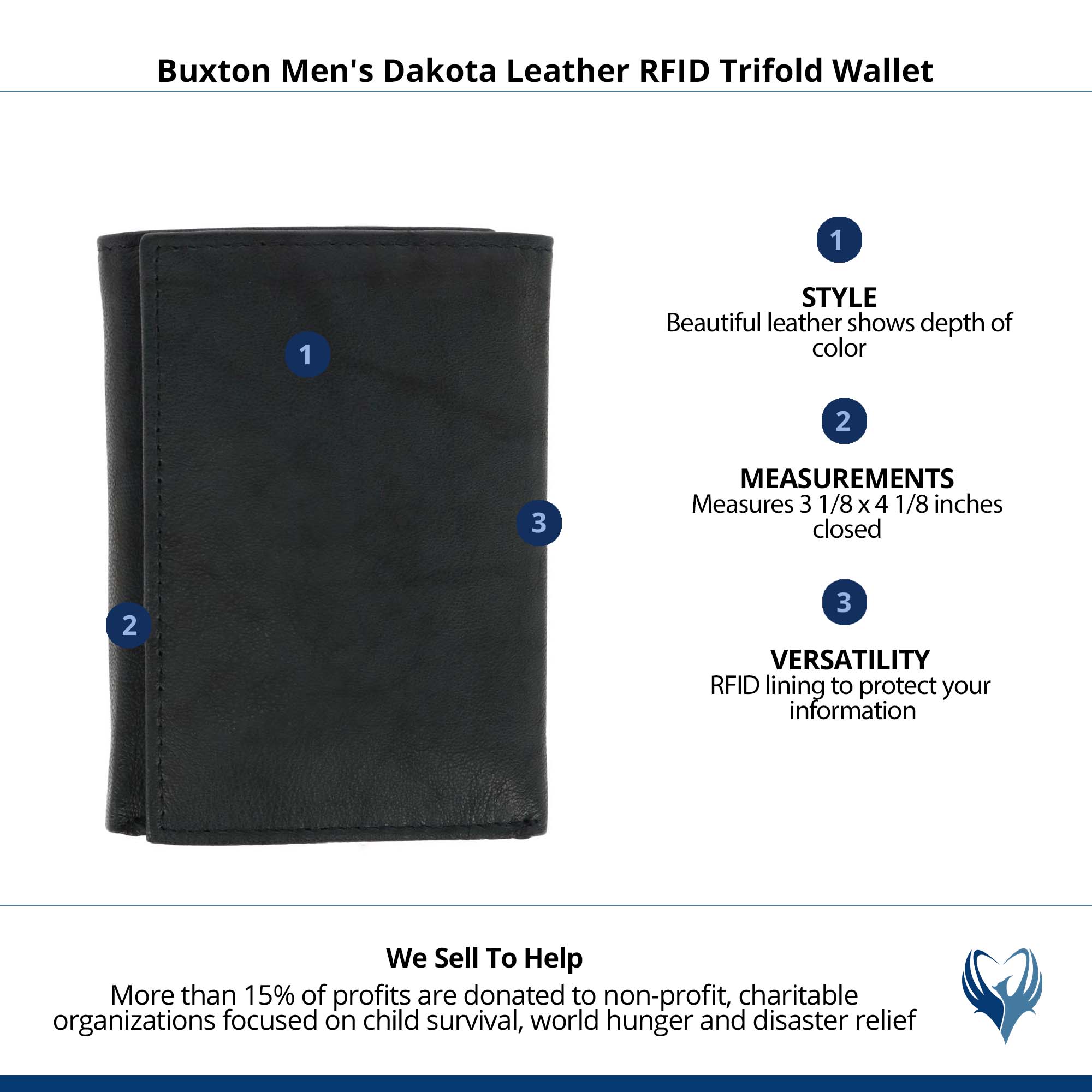 Buxton Men's Dakota Leather RFID Trifold Wallet - Black