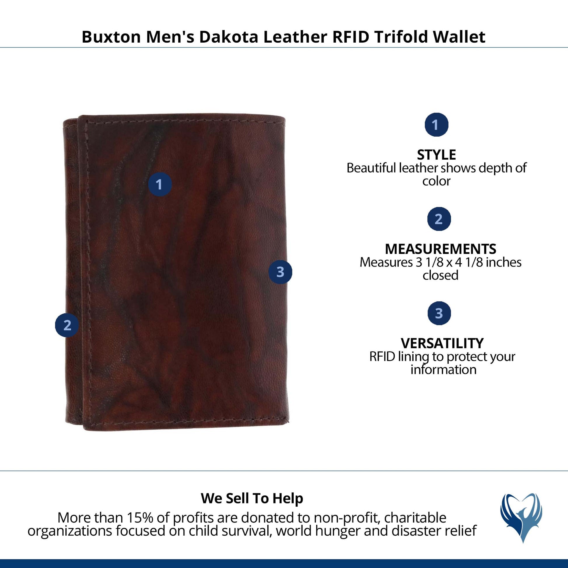 Buxton Men's Dakota Leather RFID Trifold Wallet - Tan