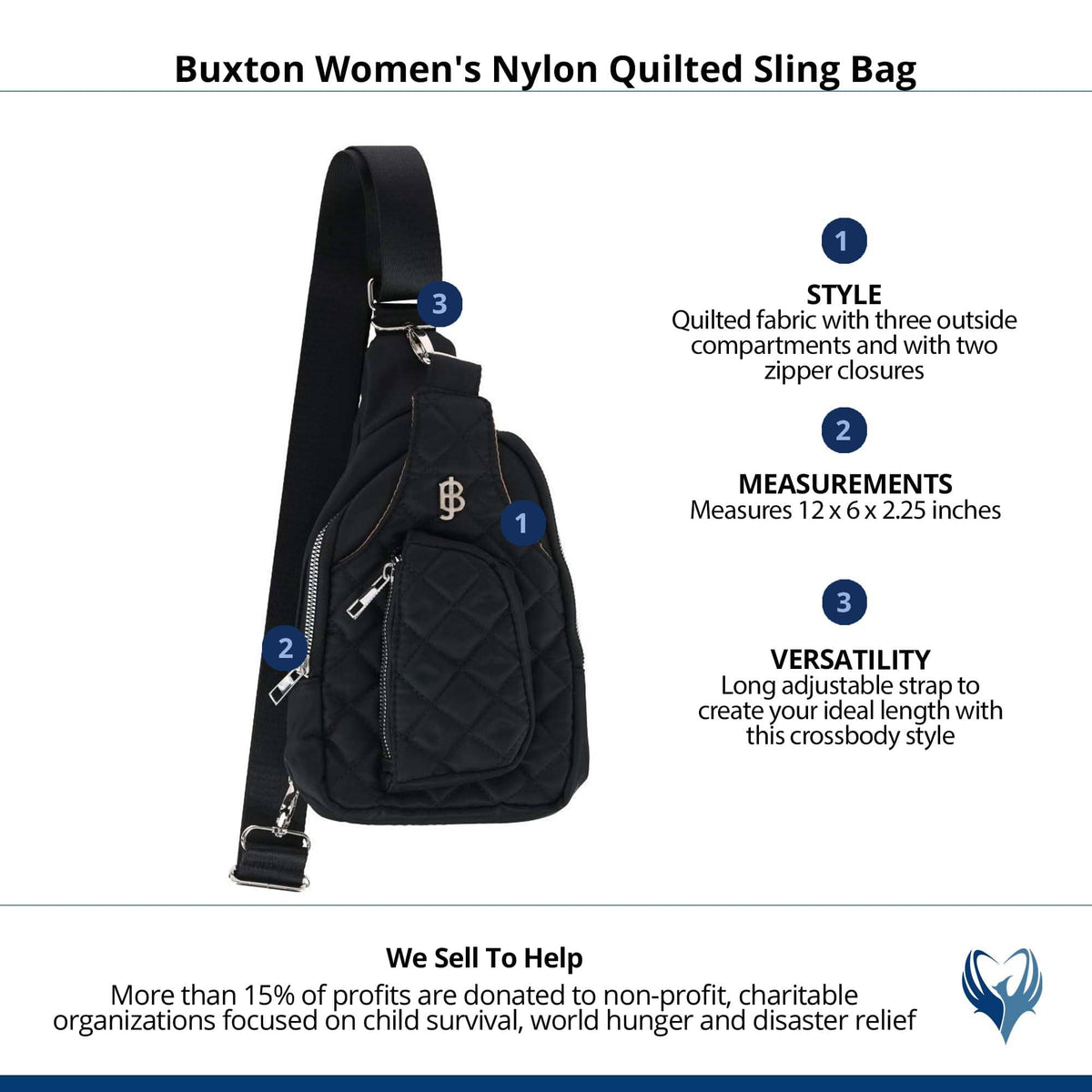 Julia Buxton Women's Nylon Quilted Sling Bag - Black