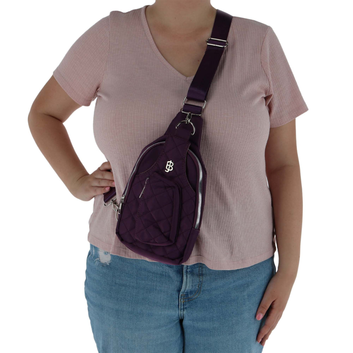 Julia Buxton Women's Nylon Quilted Sling Bag - Plum