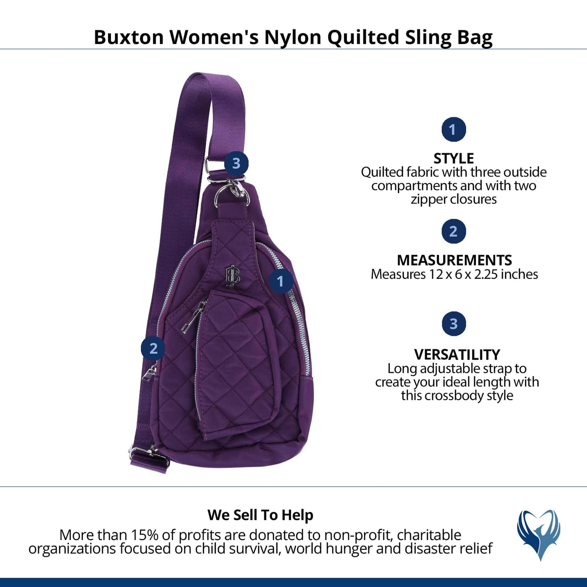 Julia Buxton Women's Nylon Quilted Sling Bag - Plum
