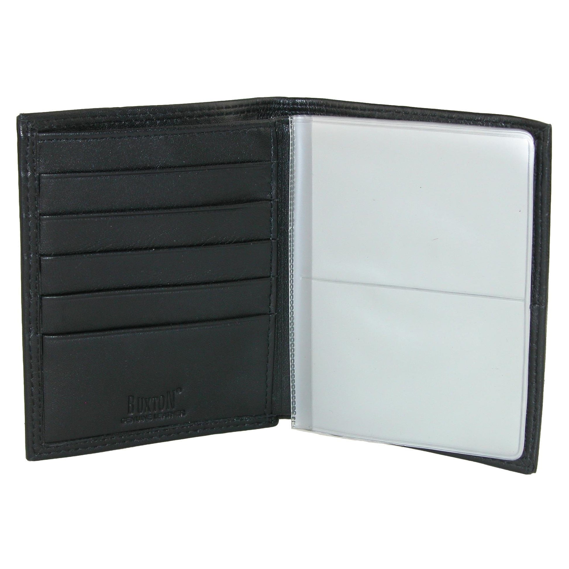 Buxton Men's Emblem Leather Credit Card Folio Pocket Secretary - Black