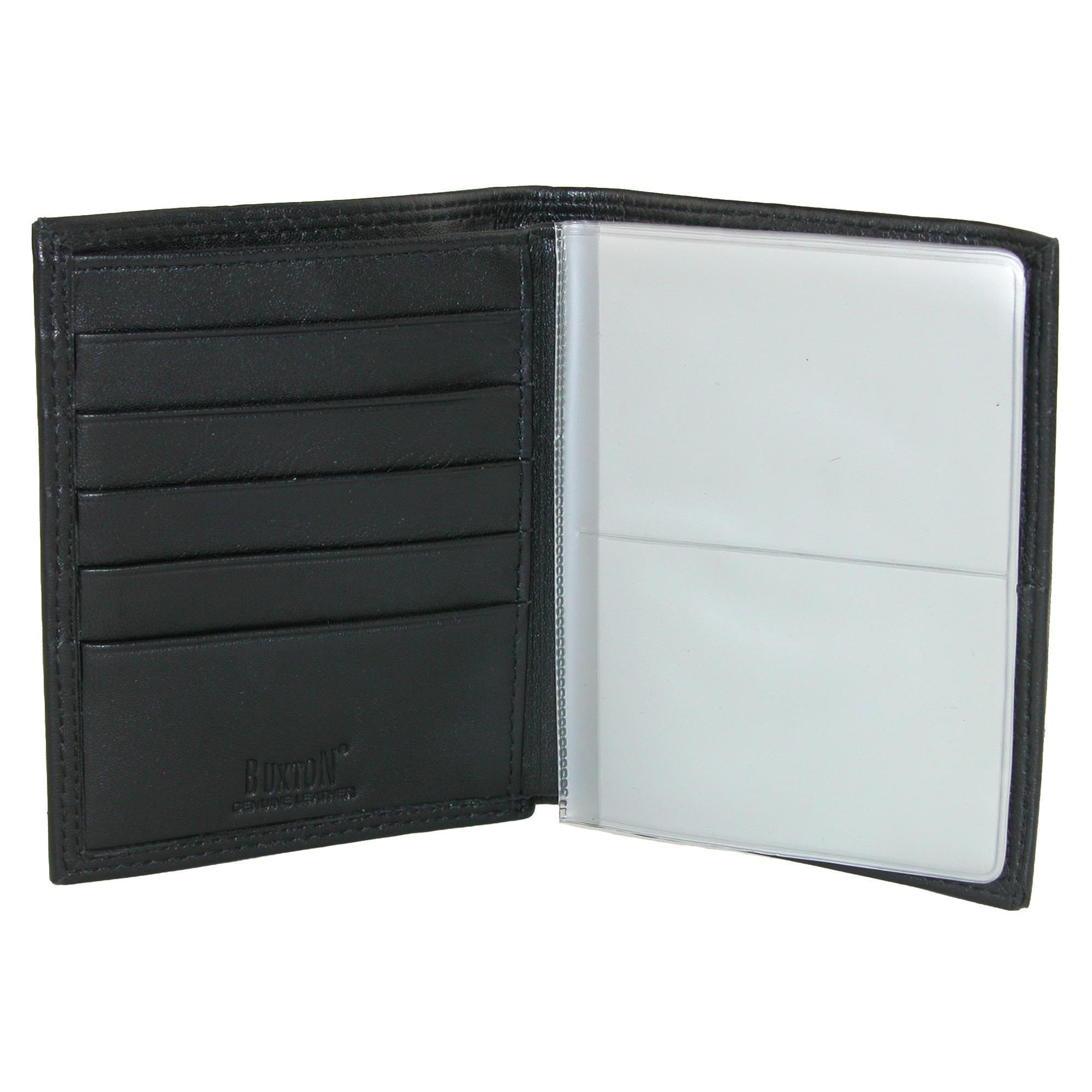Buxton Men's Emblem Leather Credit Card Folio Pocket Secretary - Black