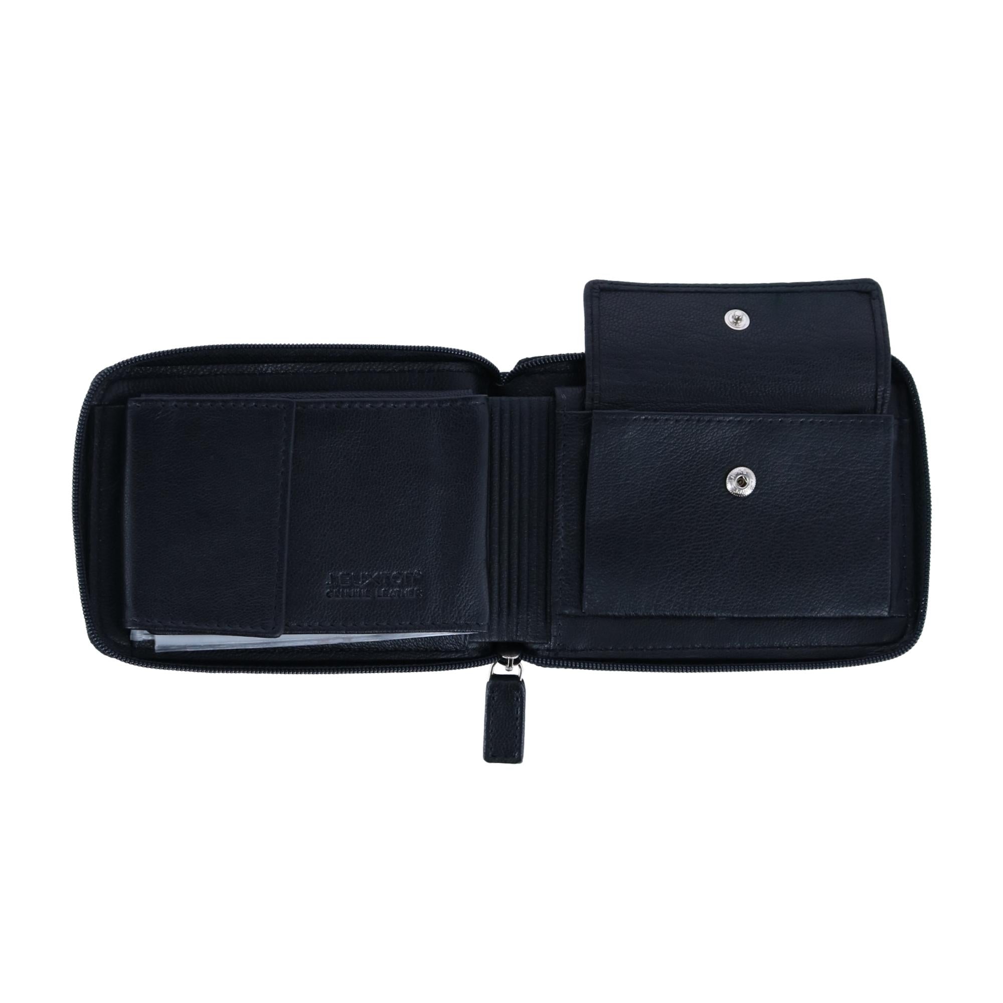 Buxton Men's RFID Nappa Leather Zip Around Billfold Wallet - Black