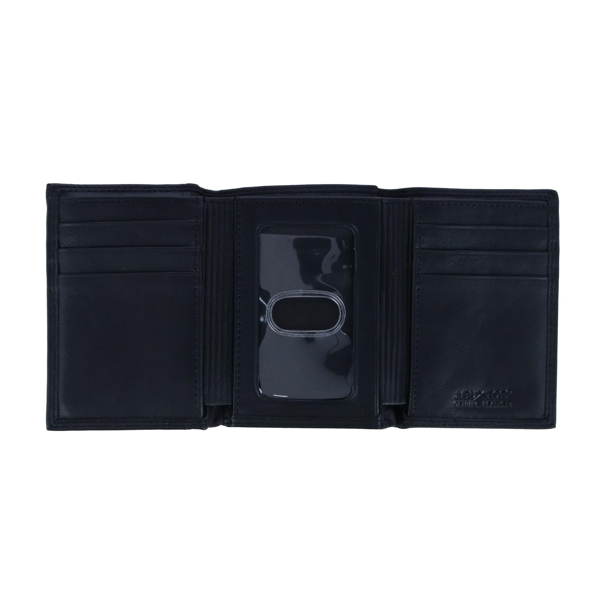 Buxton Men's RFID Nappa Leather Removable ID Trifold Wallet - Black