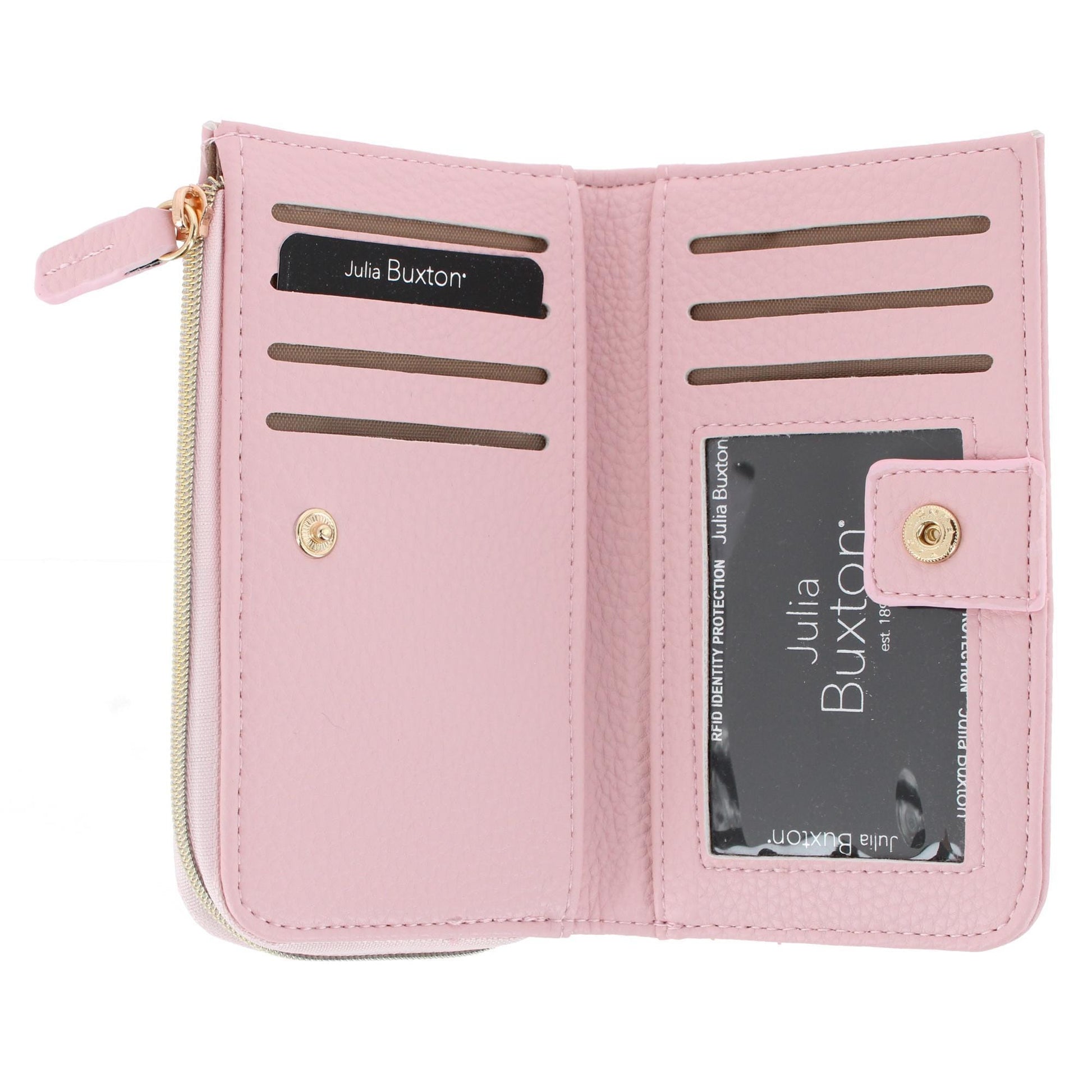Julia Buxton Women's Fashionable L Zip Snap Premium Faux Leather Wallet - Champagne Blush