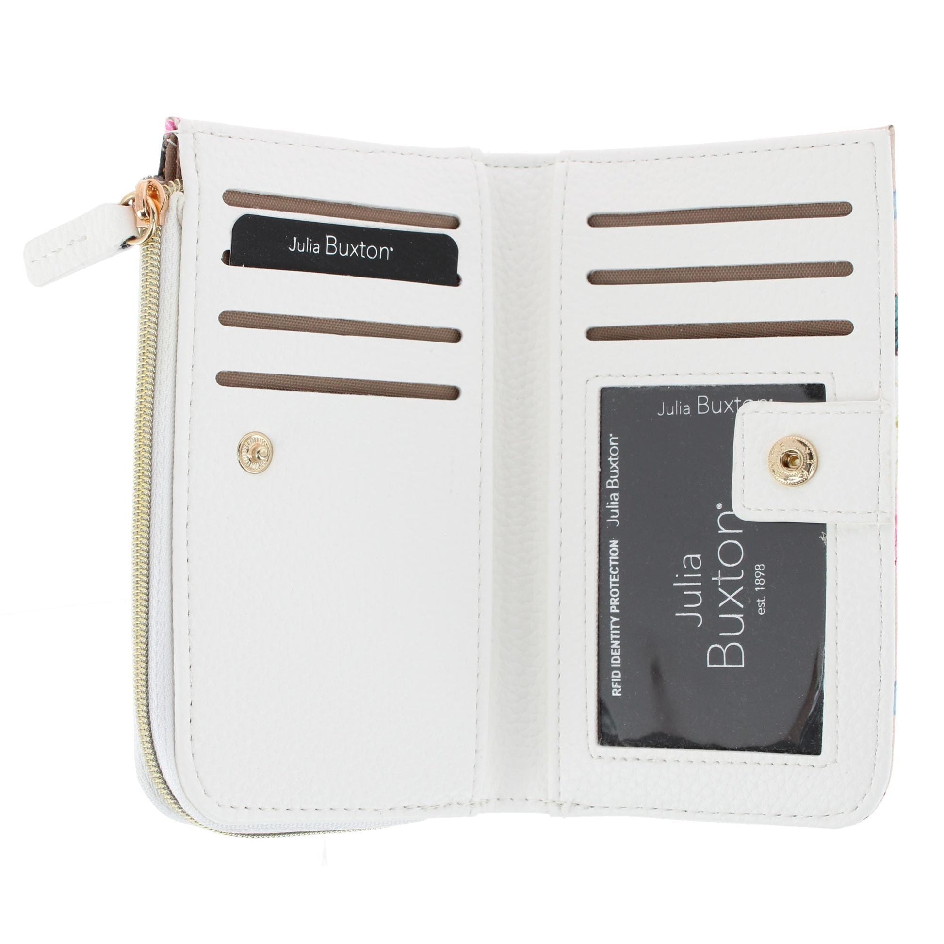 Julia Buxton Women's Fashionable L Zip Snap Premium Faux Leather Wallet - Debutante