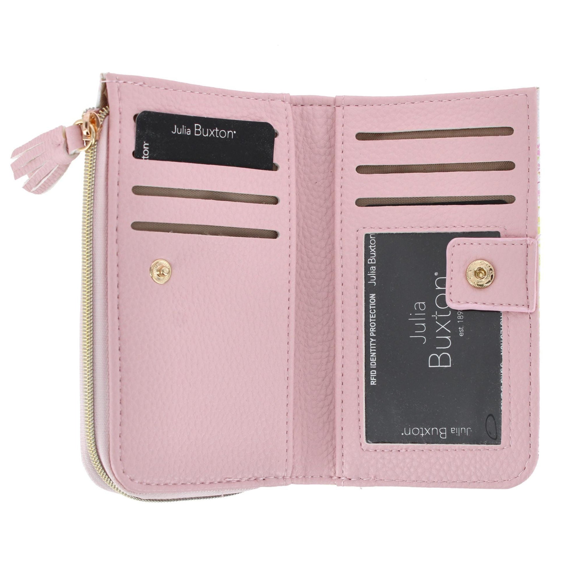 Julia Buxton Women's Fashionable L Zip Snap Premium Faux Leather Wallet - Pollinator