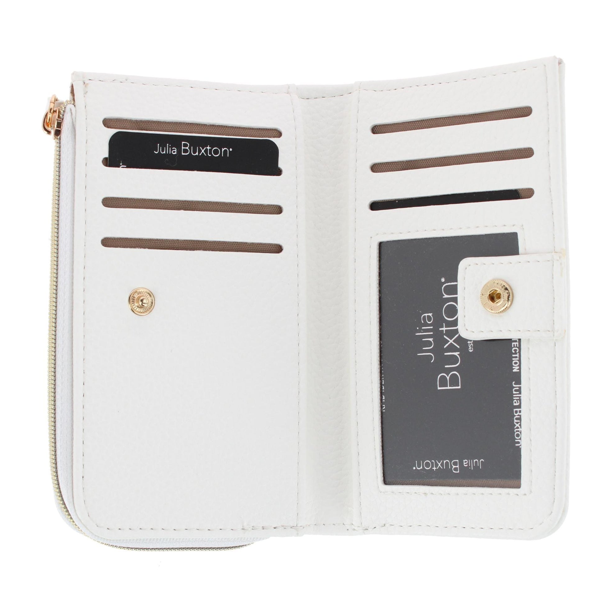 Julia Buxton Women's Fashionable L Zip Snap Premium Faux Leather Wallet - Summer White
