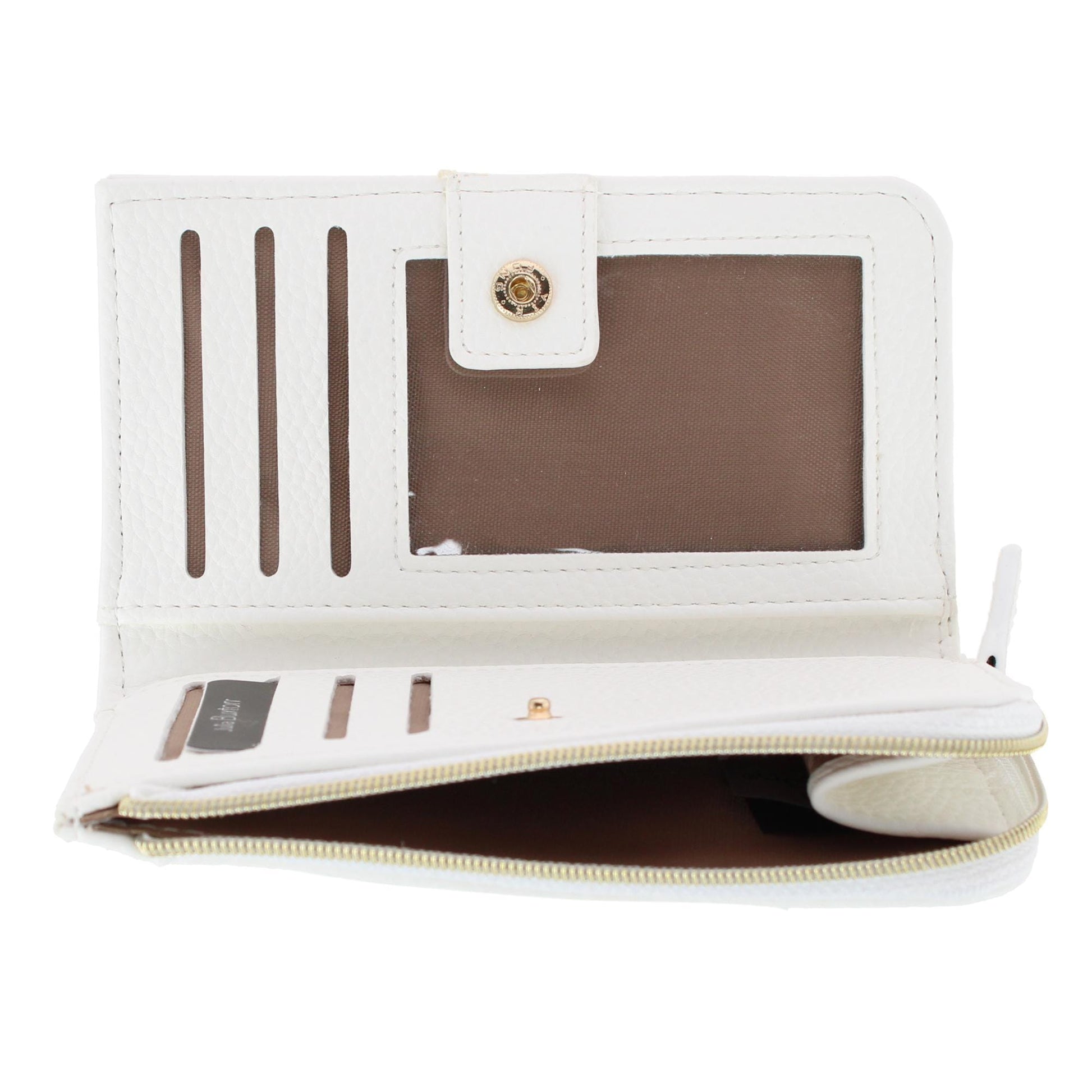 Julia Buxton Women's Fashionable L Zip Snap Premium Faux Leather Wallet - Summer White