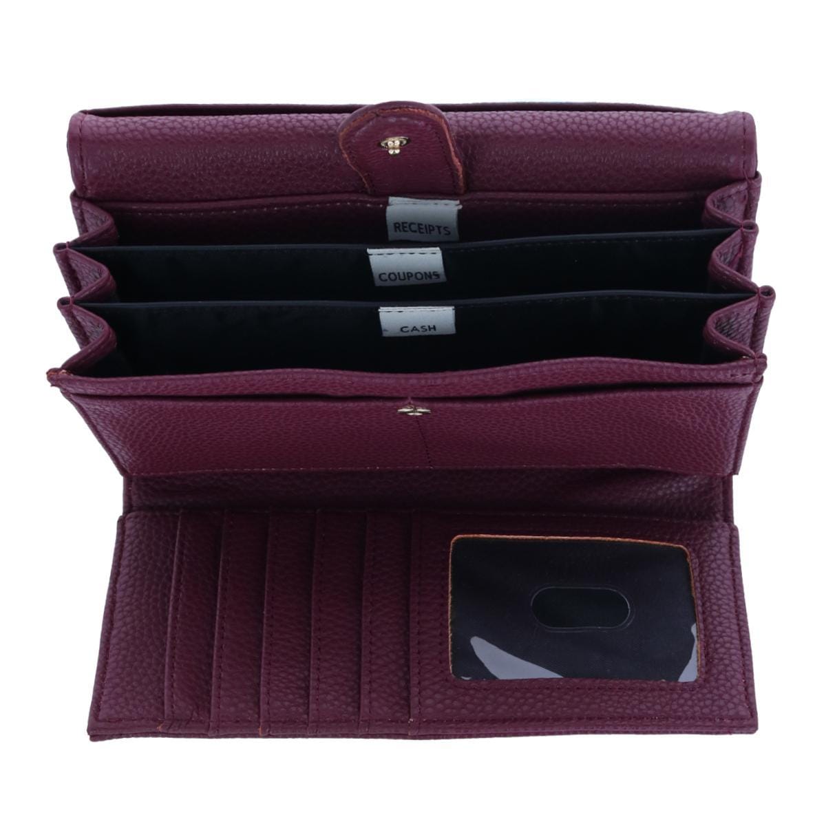 Buxton Women's Solid Colored Premium Faux Leather Bianca Clutch Wallet - Oxblood