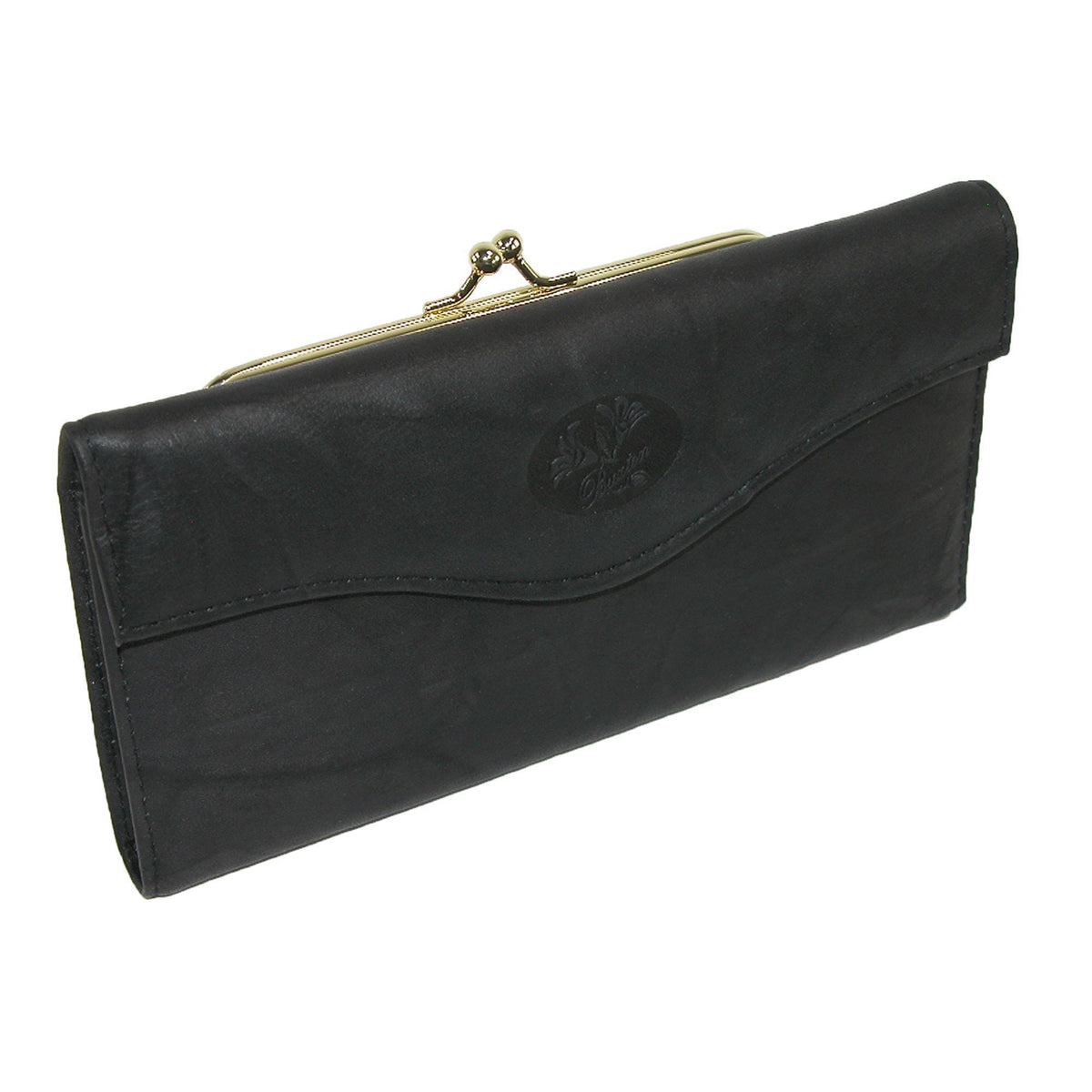 Buxton Women's Leather Long Bifold Organizer Wallet with Floral Emboss - Black