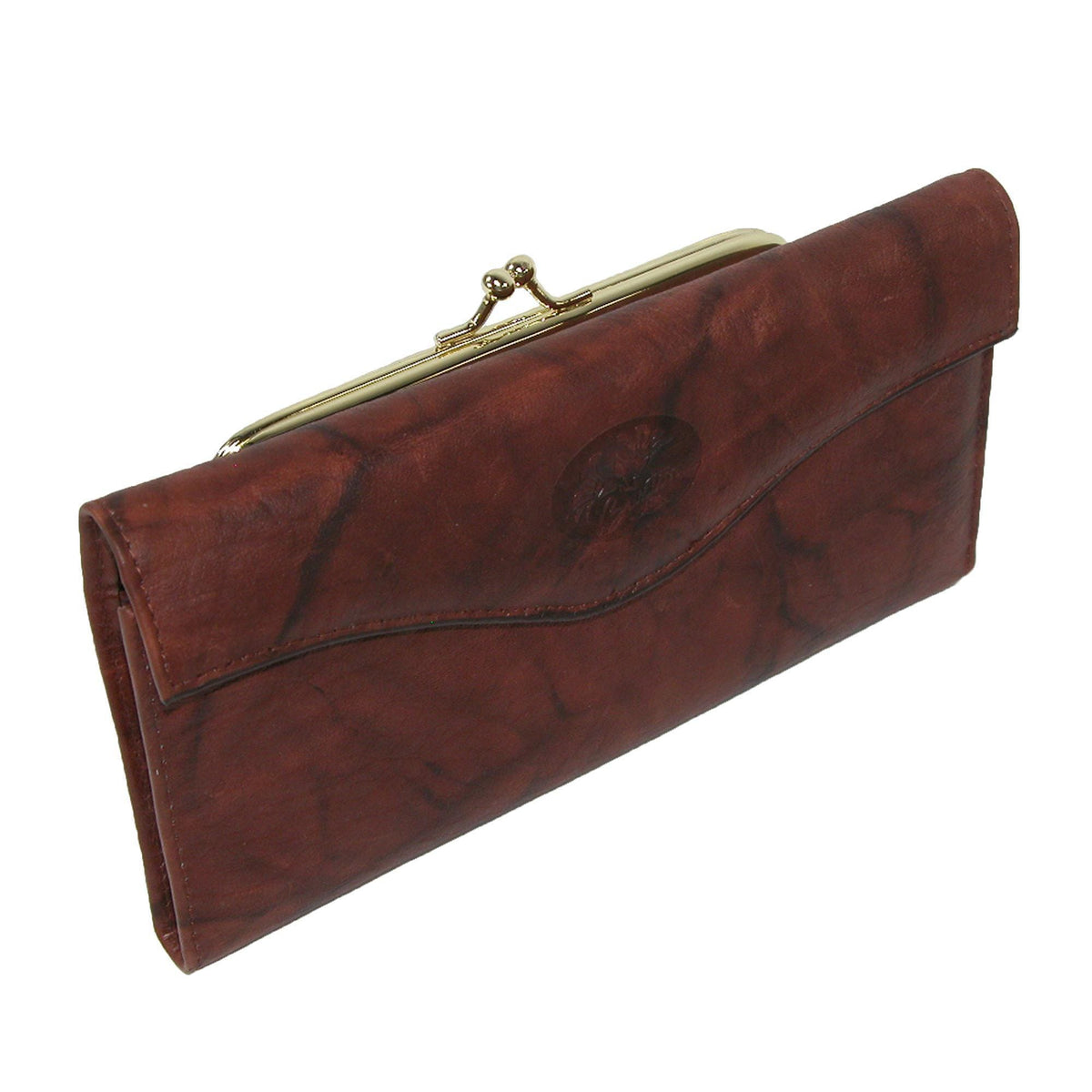 Buxton Women's Leather Long Bifold Organizer Wallet with Floral Emboss - Brown