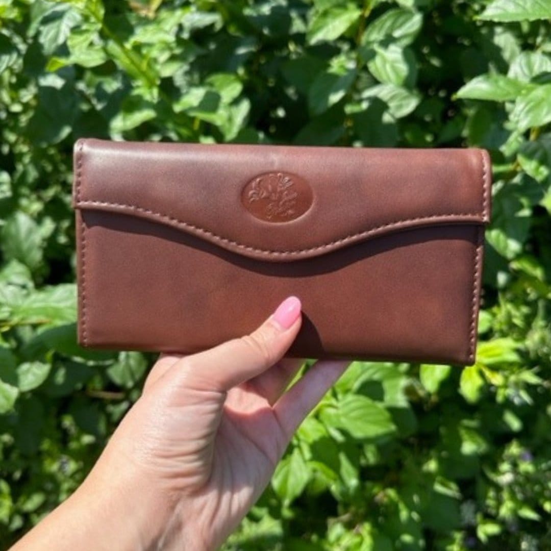 Buxton Women's Leather Long Bifold Organizer Wallet with Floral Emboss - Brown