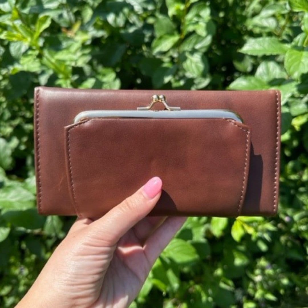 Buxton Women's Leather Long Bifold Organizer Wallet with Floral Emboss - Brown