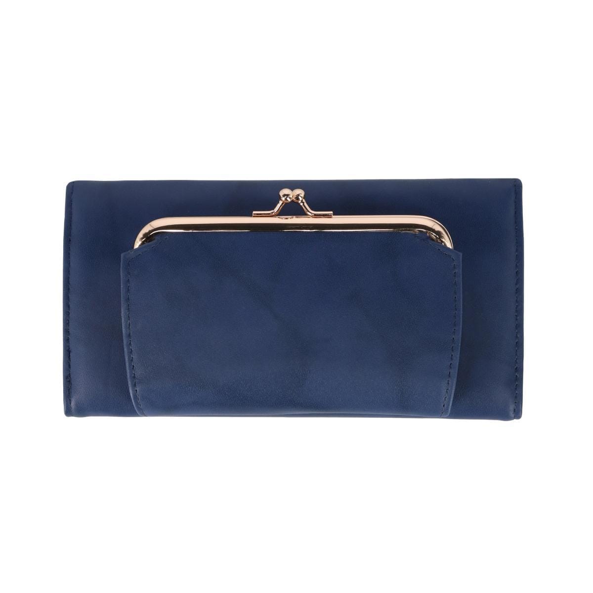 Buxton Women's Leather Long Bifold Organizer Wallet with Floral Emboss - Navy