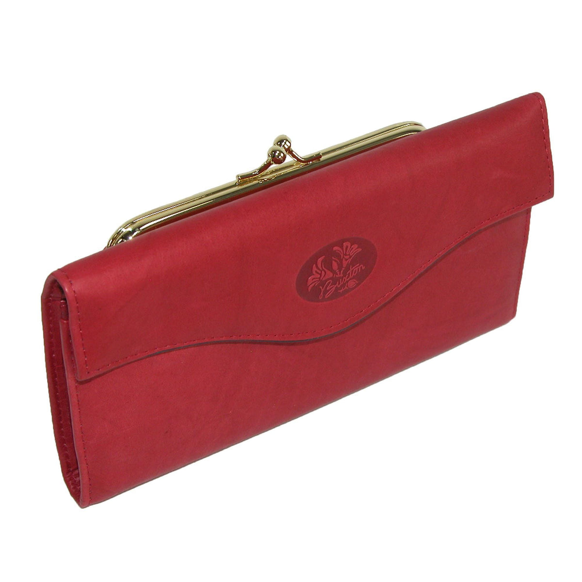 Buxton Women's Leather Long Bifold Organizer Wallet with Floral Emboss - Red