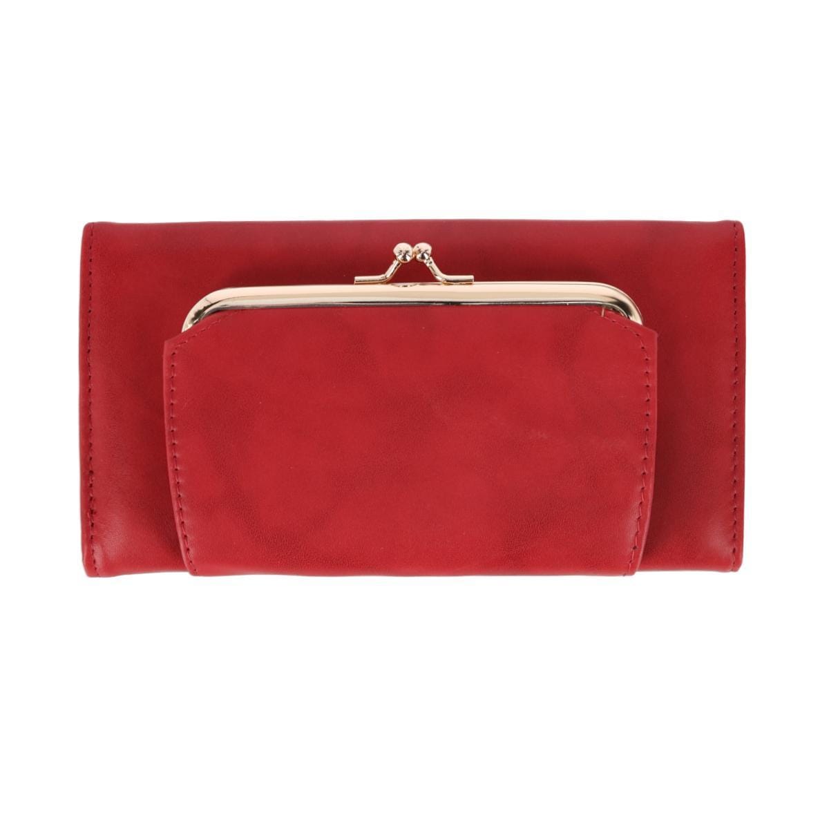 Buxton Women's Leather Long Bifold Organizer Wallet with Floral Emboss - Red