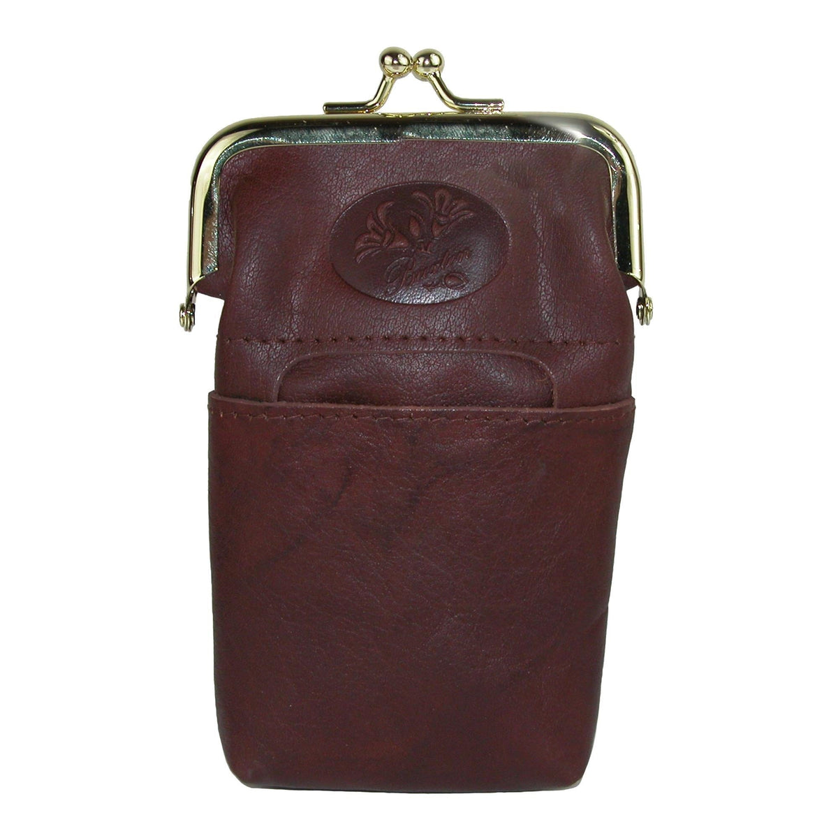 Buxton Women's Leather Framed Cigarette Case Wallet with Floral Emboss - Mahogany
