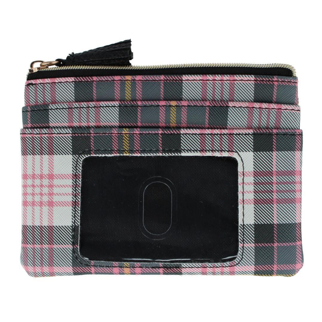 Buxton Women's Colorful Designer Premium Faux Leather Large ID Coin Case - Black Plaid