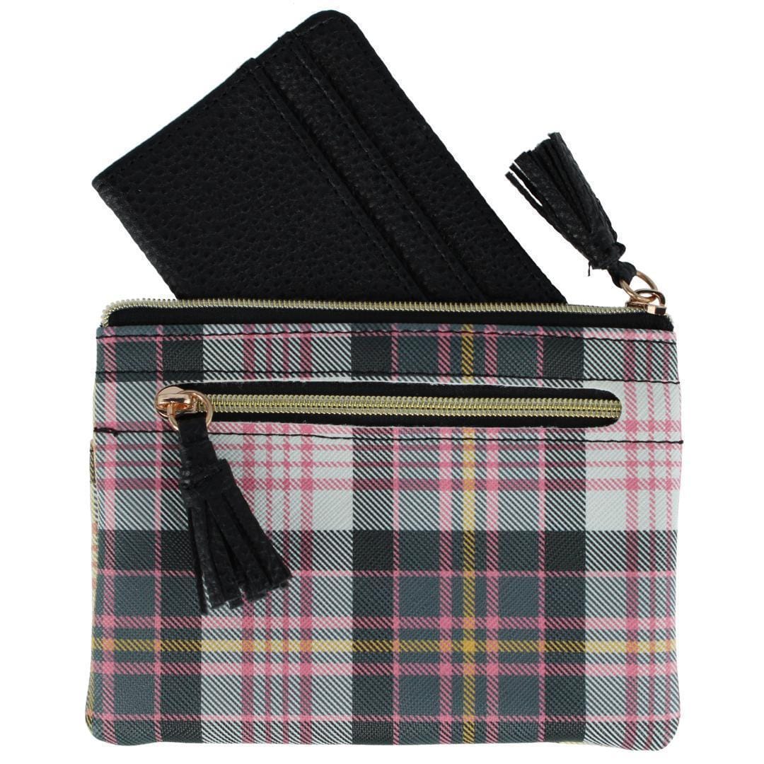 Buxton Women's Colorful Designer Premium Faux Leather Large ID Coin Case - Black Plaid