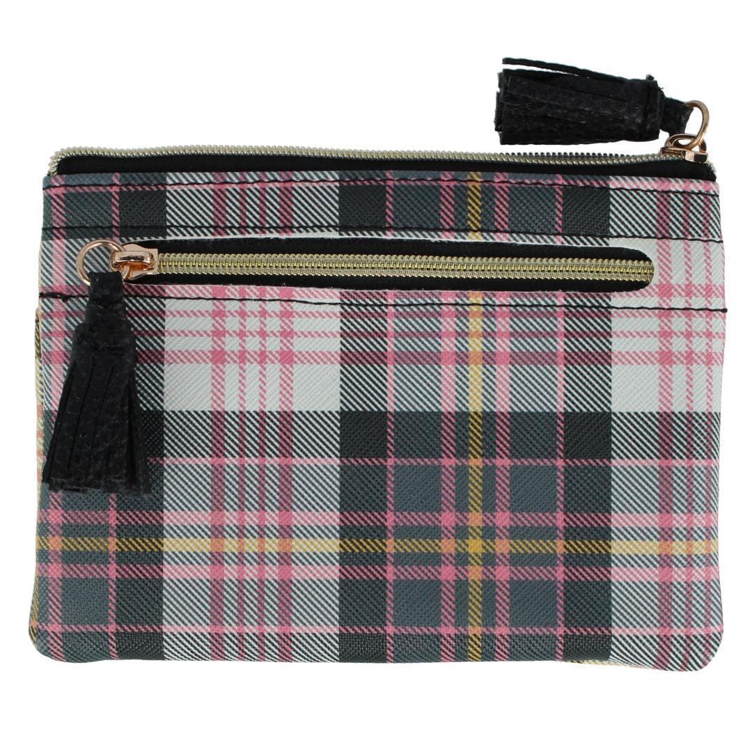 Buxton Women's Colorful Designer Premium Faux Leather Large ID Coin Case - Black Plaid
