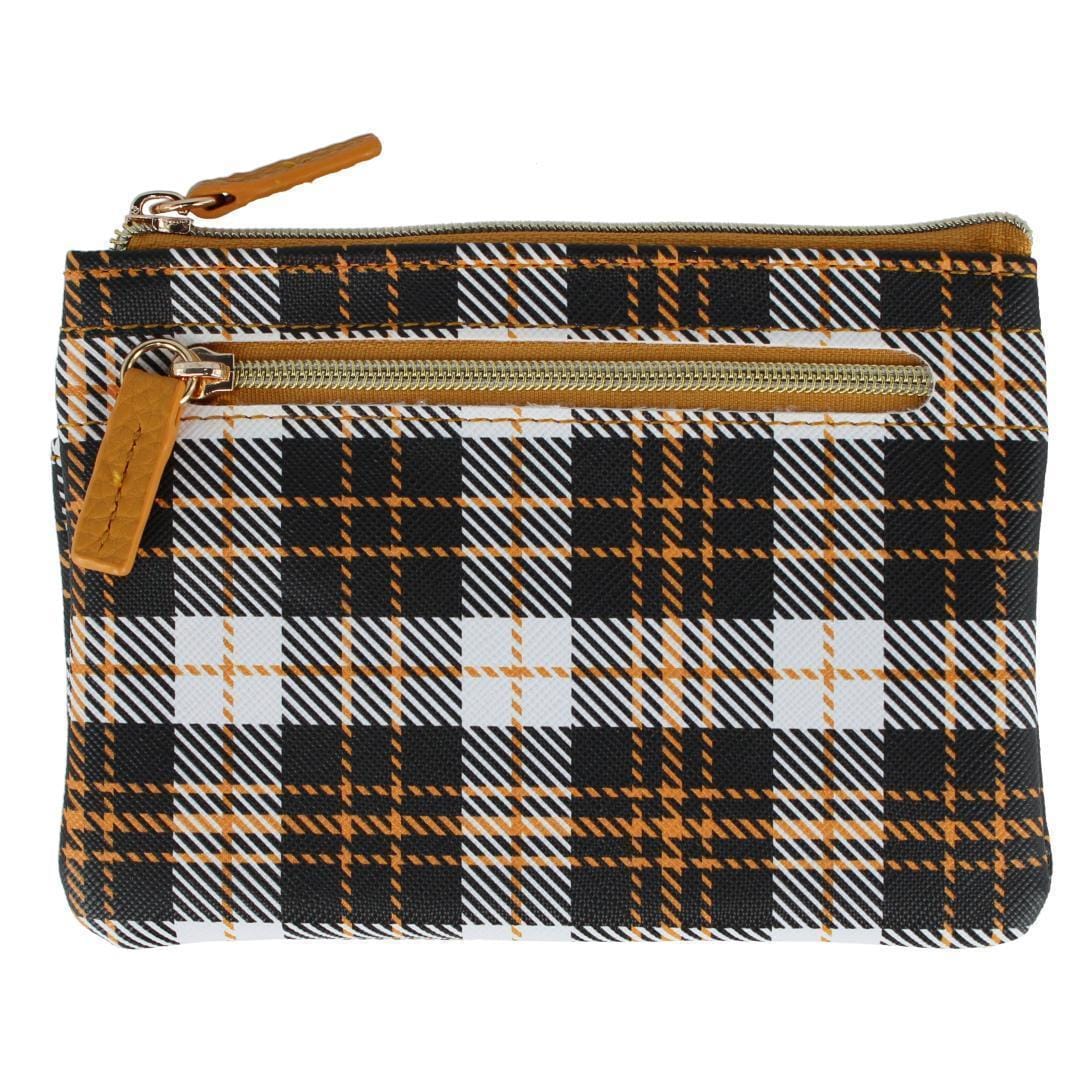 Buxton Women's Colorful Designer Premium Faux Leather Large ID Coin Case - Golden Buffalo Plaid